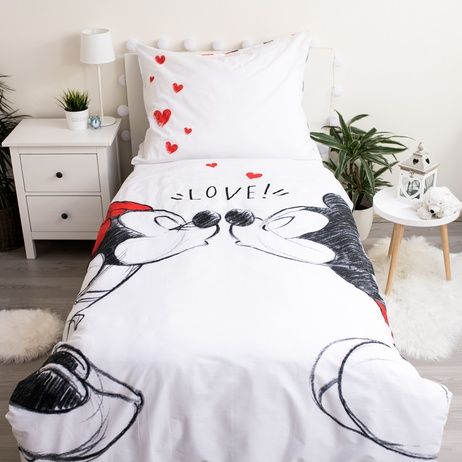 Minnie Mickey Mouse Bettwäsche 140x200 cm + 70x90 cm, 100% Baumwolle