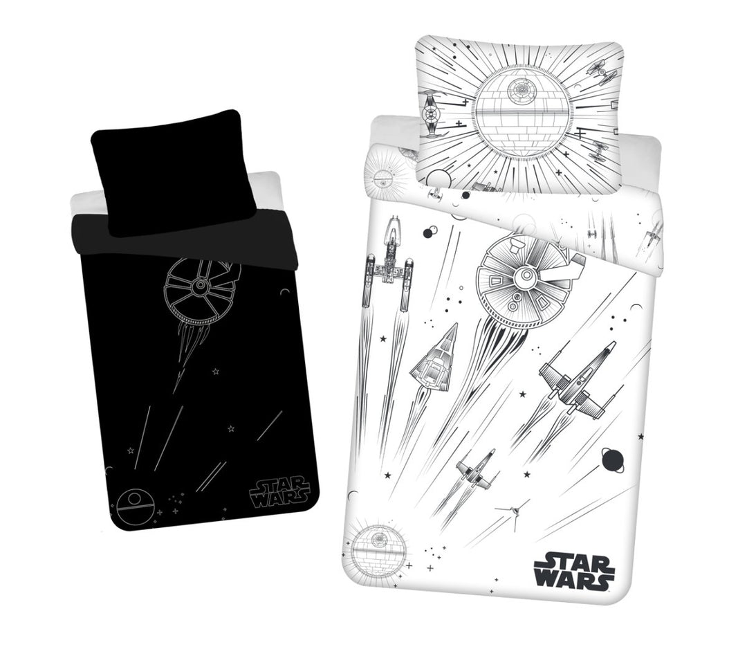 Star Wars Raumschiffe Todesstern Bettwäsche 140x200 cm + 70x90 cm mit Leuchteffekt von diliras.com | Dein Shop für Bettwäsche Kinder